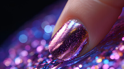 close-up photo of beautiful purple nail paint.  generative ai
