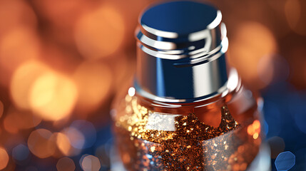 closeup photo of a beautiful golden nail paint bottle . generative ai