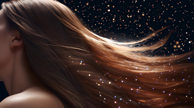 Close - up photo of beautiful long brown hair .generative ai