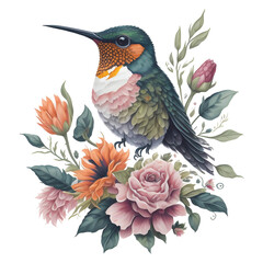 Obraz premium Watercolor Hummingbird Clipart | Watercolor Bird Hummingbird Floral Hand Drawn Illustration | Wildlife Colorful Transparent Art