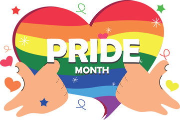 Happy Pride Month, Vector illustration Pride with Rainbow Heart 
