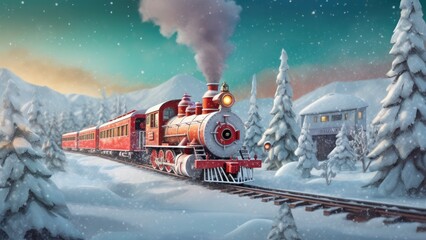 Christmas Train Background Generative AI