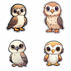 Fototapeta premium Super Cute Kawaii Falcon Stickers - Set of Falcons Cartoon