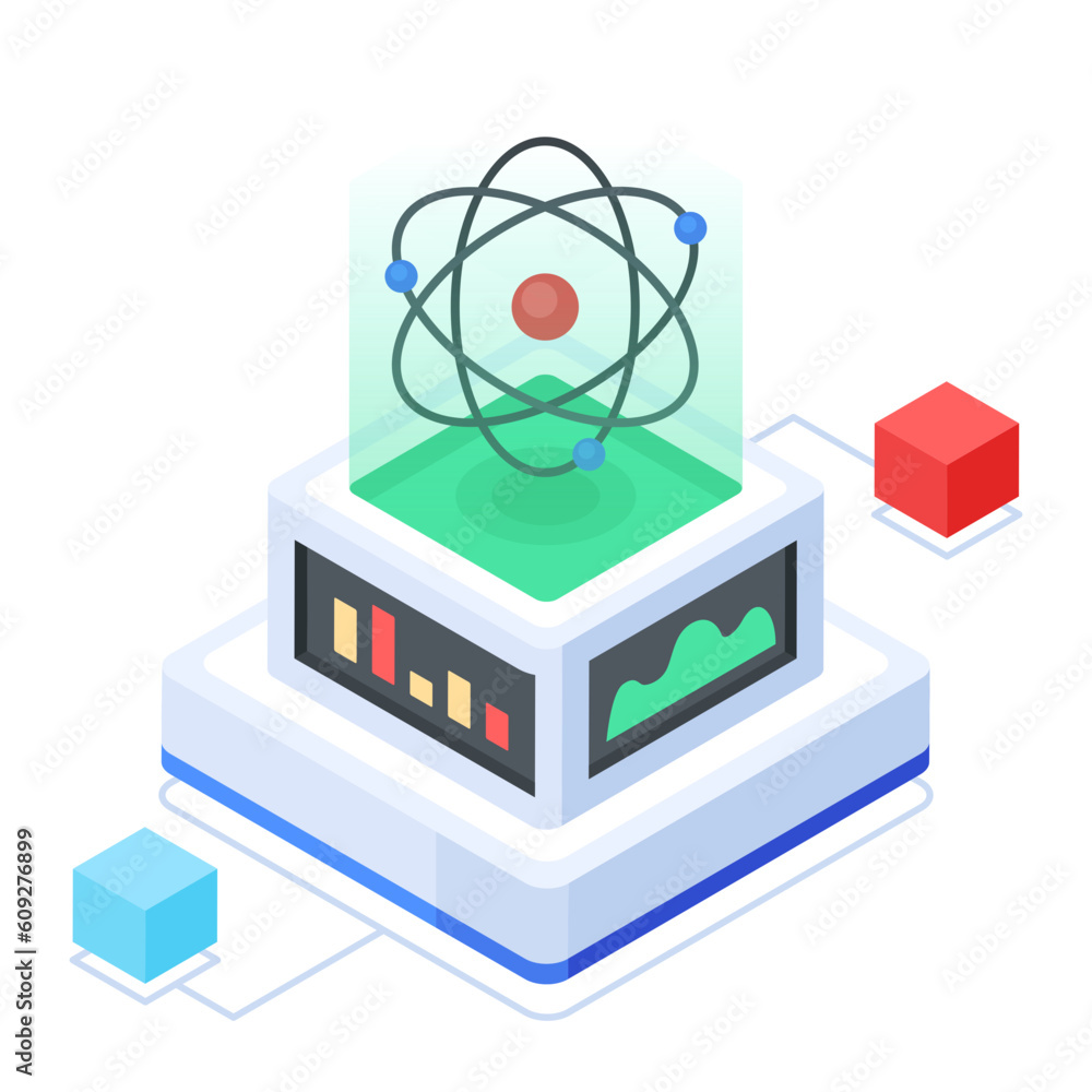 Poster an isometric icon of nuclear research