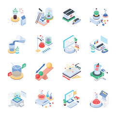 Set of Futuristic Chemical Study Isometric Icons 

