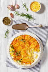 cheesy potato bake or potato casserole, top view