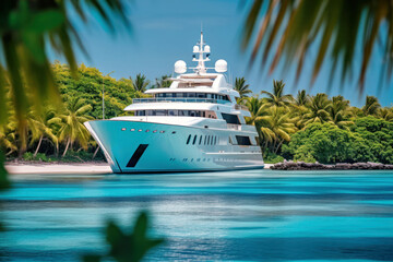 Luxury cruiser sailing on summer sea, Generative AI