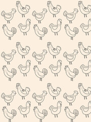 Vector seamless pattern of flat chicken hen hand drawing illustration.