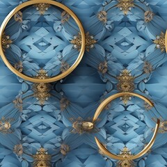 Seamless pattern of golden rings on blue background created with Generative AI technology