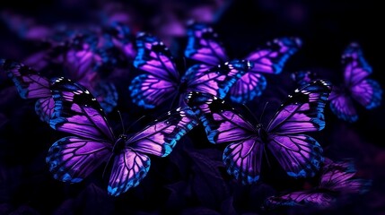 Fototapeta na wymiar Background with neon butterflies. Generative AI