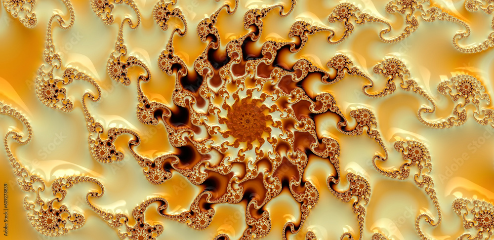Canvas Prints abstract swirl mandala fractal pattern in ochre and yellow color. psychedelic twist texture
