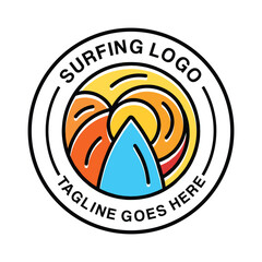 Colorful Surfing Summer Beach Logo Vector Graphic Design illustration Vintage Badge Emblem Symbol and Icon