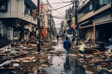 Destroyed city after an earthquake, ruins, consequences of a natural disaster AI generted