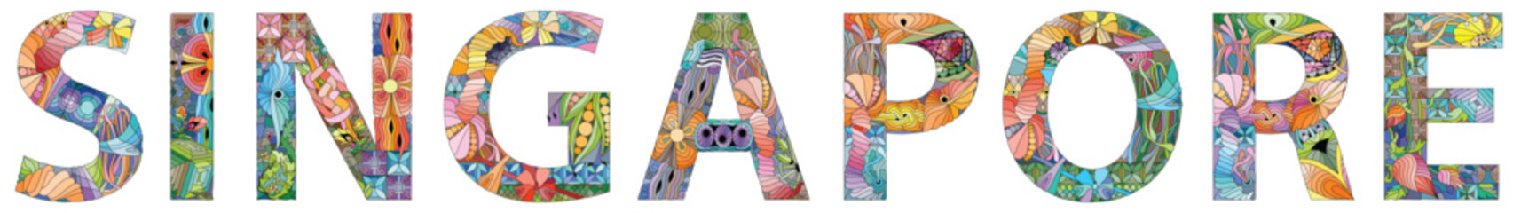 Singapore is an island country and city-state in maritime Southeast Asia. Vector decorative zentangle object.