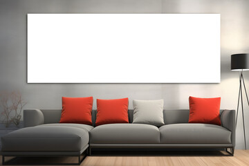  empty mock-up frame positioned within a stylish home interior design, featuring a modern sofa. isolated on wall, ai generative,