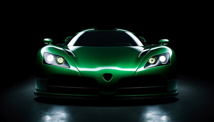 Obraz na płótnie Canvas green sports car wallpaper with fantastic light effect background. generative ai