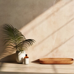 Modern empty pastel brown concrete counter table top in 