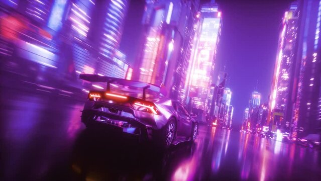 Futuristic Background of riding sports Cat in CyberPunk City