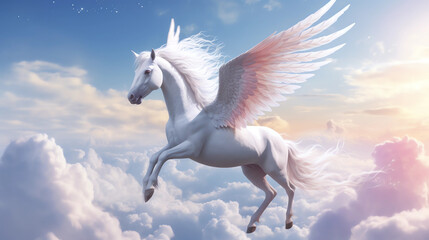 Naklejka na ściany i meble Horse with wings, legendary magical creature, fantasy animal. Generative AI.