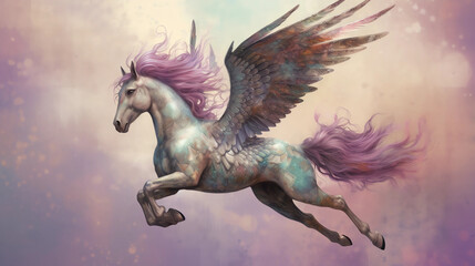 Horse with wings, legendary magical creature, fantasy animal. Generative AI.