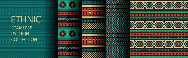 tribal colored seamless pattern, colorfull vector ethnic collection, african motifs - obrazy, fototapety, plakaty