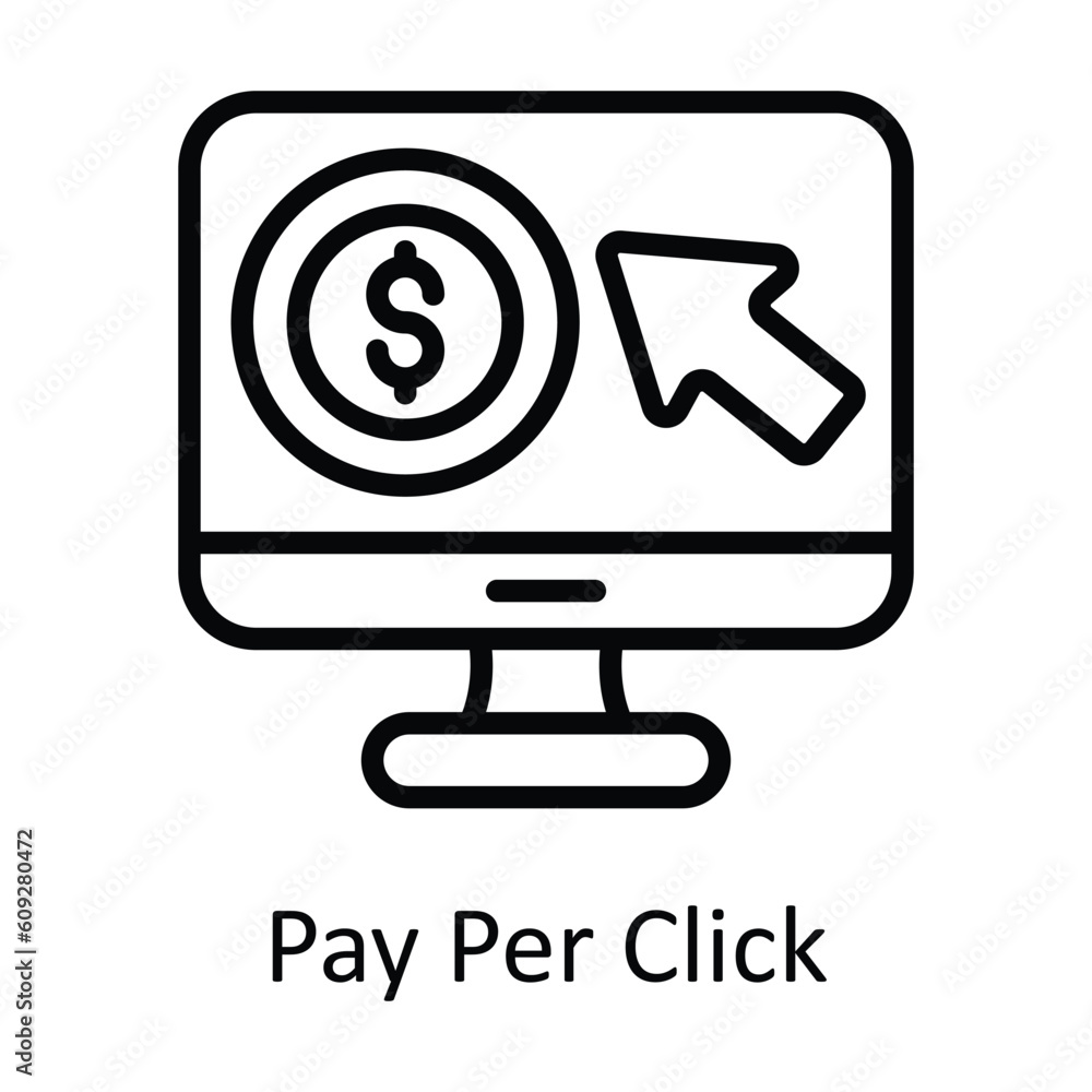 Poster pay per click vector outline icon design illustration. digital marketing symbol on white background 