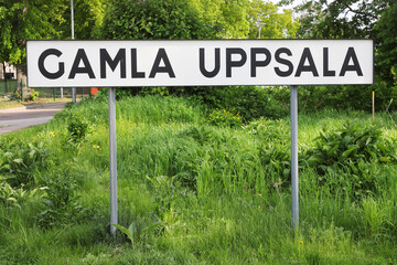 The Old Uppsala district name sign in the Swedish town of Uppsala.