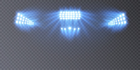 Bright projectors for stadium and sports lighting. Blue floodlighting. Vector © Valeriia