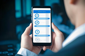 Business performance monitoring concept business man using a smartphone 