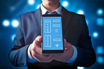 Business performance monitoring concept business man using a smartphone 