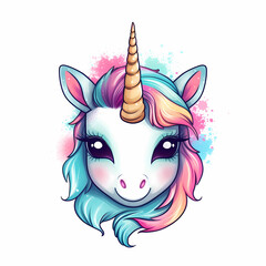 Childish style unicorn face. Generative AI.