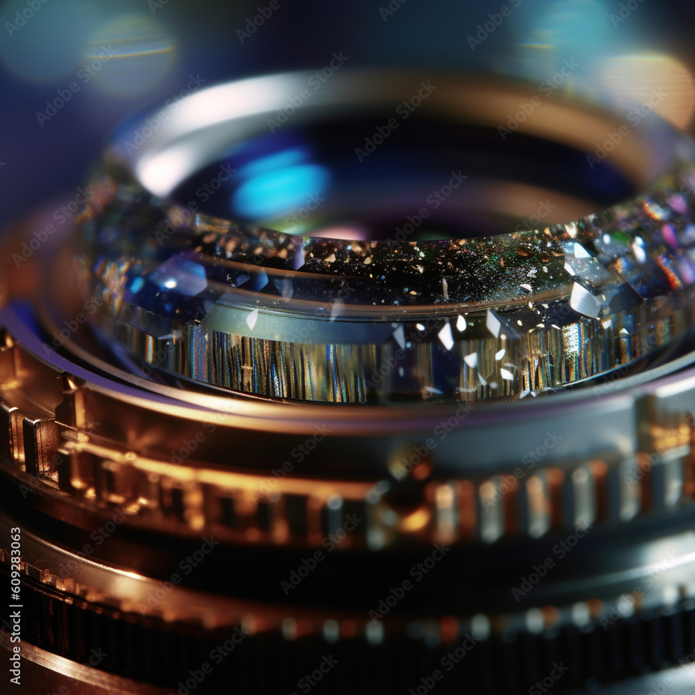 Leinwandbilder A close-up photograph of a camera lens with a shallow depth of field, showcasing its intricate glass elements and precise construction. Generative AI technology.