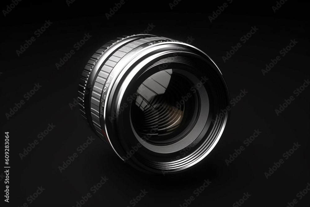 Aufkleber An artistic black and white image of a camera lens, emphasizing its sleek design and minimalist aesthetic.  Generative AI technology.