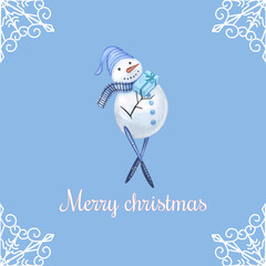 Christmas card with cute snowman