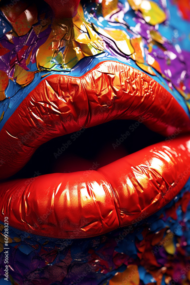 Aufkleber an artistic representation of abstract lips created using mixed media techniques, combining elements