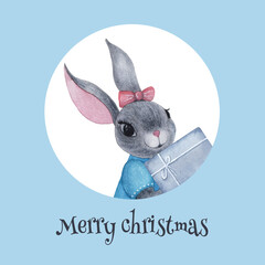 Christmas card with cute bunny