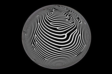 Fototapeta na wymiar 3D geometric striped rounded shape. Sphere. Black and white optical art. Wavy pattern. Abstract background.AI Generative