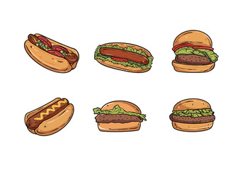 Hand Drawn Hot dog & Burger Illustration