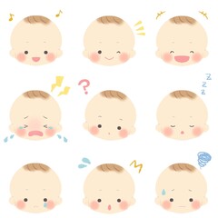 男の子の赤ちゃんイラスト(表情セット)やわらかシリーズ