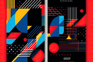 Color neo geo poster. Modern grid flyer with geometric shapes, geometry graphics and abstract background.AI Generative