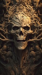 A Human Skull Emerging From a Tree Generative AI