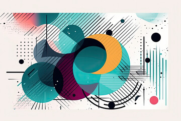 Obraz premium Color neo geo poster. Modern grid flyer with geometric shapes, geometry graphics and abstract background.AI Generative