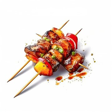 Yakitori Dish Isolated On White Background. Generative AI