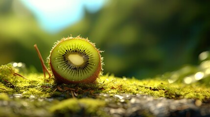 Kiwi fresh fruit in the landscape background. Generative AI