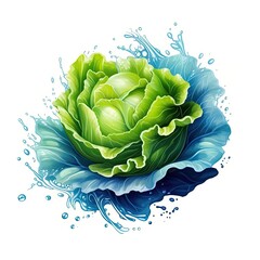 Obraz premium Iceberg Lettuce vegetable isolated on white background, flat illustration. Generative AI