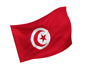 Simple 3D Tunisia national flag in the form of a wind-blown shape