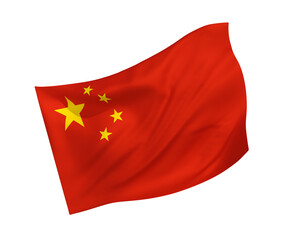 Simple 3D China national flag in the form of a wind-blown shape
