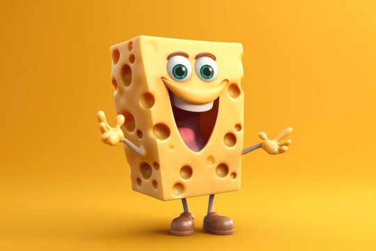 Piece of holland cheese cartoon character on orange background, 3d illustration Generative AI