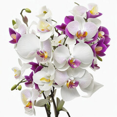 A tropical bouquet of orchids flowers, isolated on white background, in a Beautiful and elegant botanical illustration