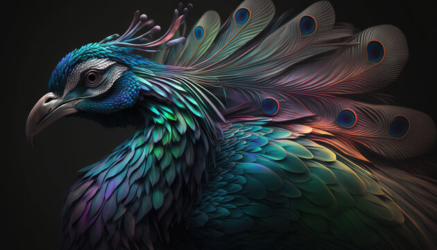 Peacock abstract wallpaper. Soft background with cute peafowl  bird in Pastel colors generative ai